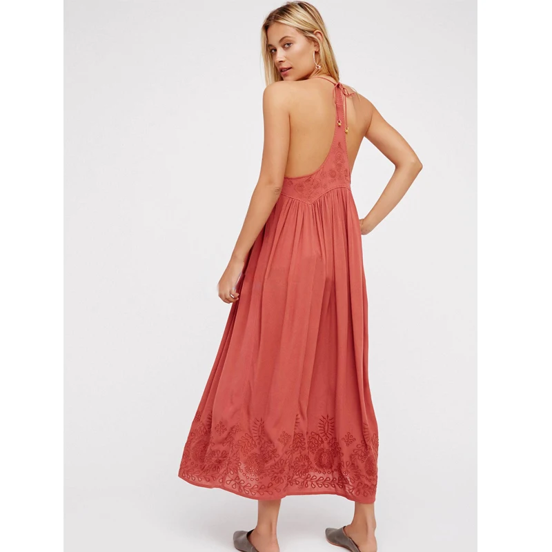 Женское винтажное платье в стиле бохо длинное Хлопковое макси хиппи с цветочной