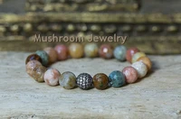 boho chic matte morgan stone beads pave gunmetal cz ball bracelet