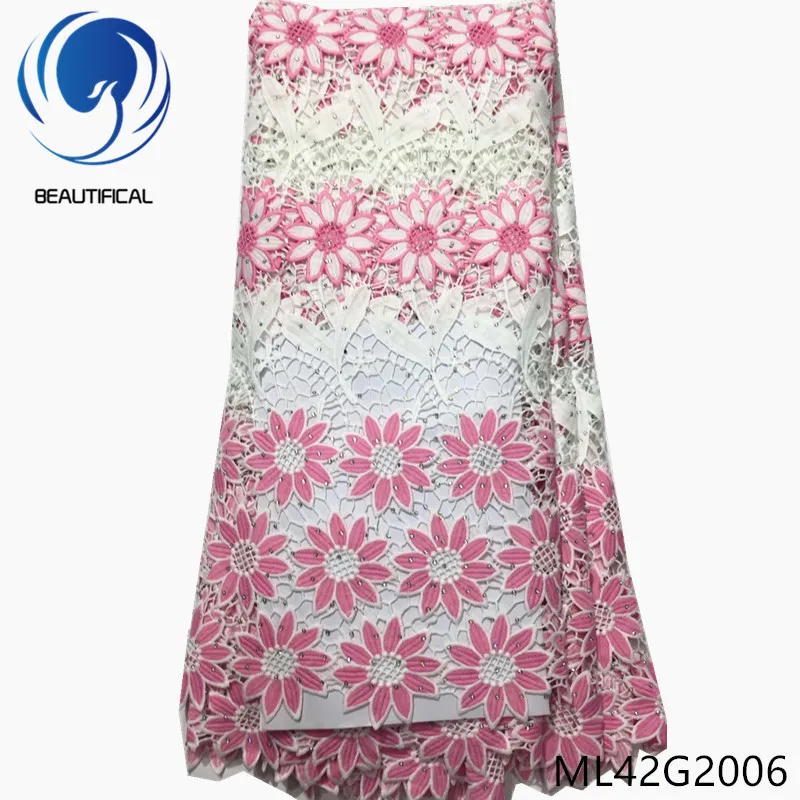 BEAUTIFICAL african lace fabrics 5yards/lot water soluble fabric New arrival embroidery flower stones ML42G20 | Дом и сад