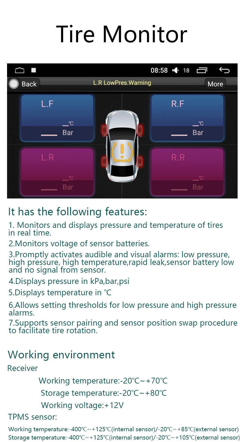IDoing специальные TPMS новейшая технология автомобиля TPMS система контроля давления в шинах с мини внутренним датчиком Авто поддержка бар и PSI