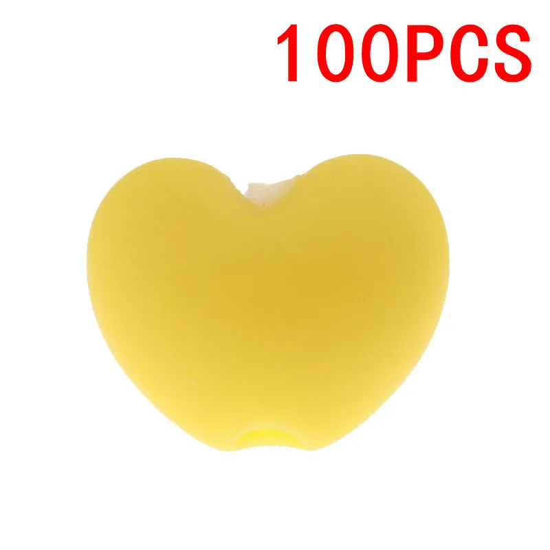 09yellow 100 шт Мини Сердце Силиконовые бусы для прорезывания зубов 15*10*8 мм силиконовый Прорезыватель для зубов аксессуары силиконовый без бисфенола А детские жевательные игрушки - Цвет: 09yellow