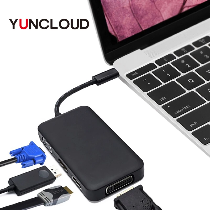 USB C концентратор мужской для DisplayPort DP 4K HDMI 4K DVI VGA 1080P разветвитель концентратор адаптер для MacBook samsung Galaxy S9 type C usb-хаб