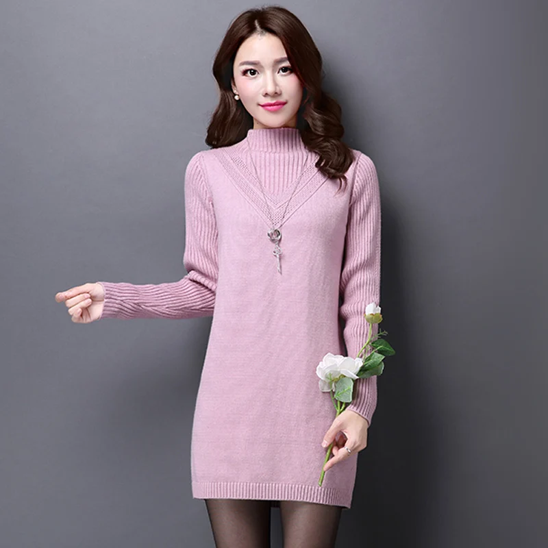 Новинка 2018 года зима для женщин свитеры платье пуловеры теплый длинный вязаный