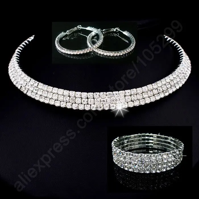 

Bride Jewellery Sets 925 Sterling Silver SW ELEMENT Crystal Necklace Stu Earring 4 Lines Bracelet Engagement Wedding
