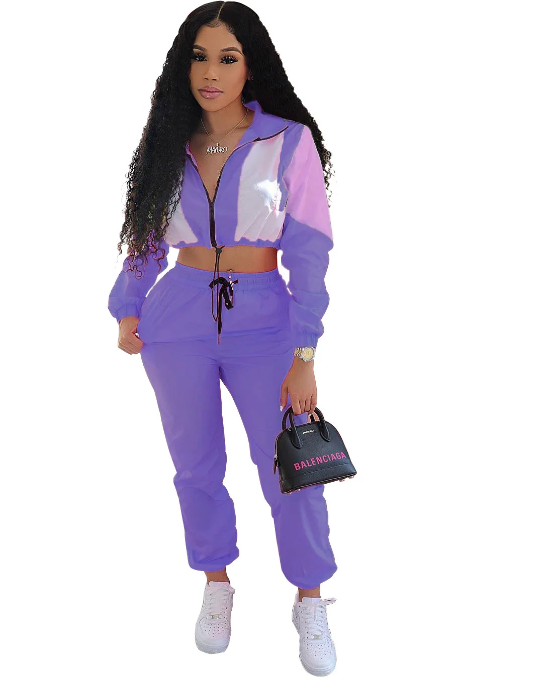 2019 Новый Женский Тренч на молнии с длинным рукавом топ и штаны спортивный костюм из 2 предметов повседневный