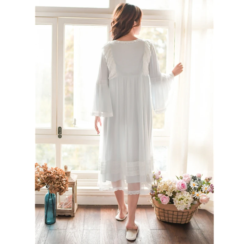 2019 винтажное кружевное платье до середины икры с рукавом-бабочкой ночная рубашка