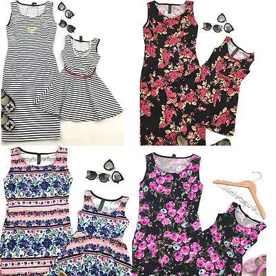 2017 новые одинаковые платья для мамы и дочки летнее платье без рукавов с принтом