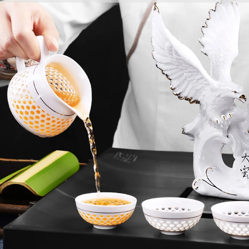 

11PCS/Lot Automatic Tea Set Chiese Kung Fu Tea Set Openwork Pu'er Teacup with Gaiwan Fair Cup Buddha Base Kit for Birthday Gifts