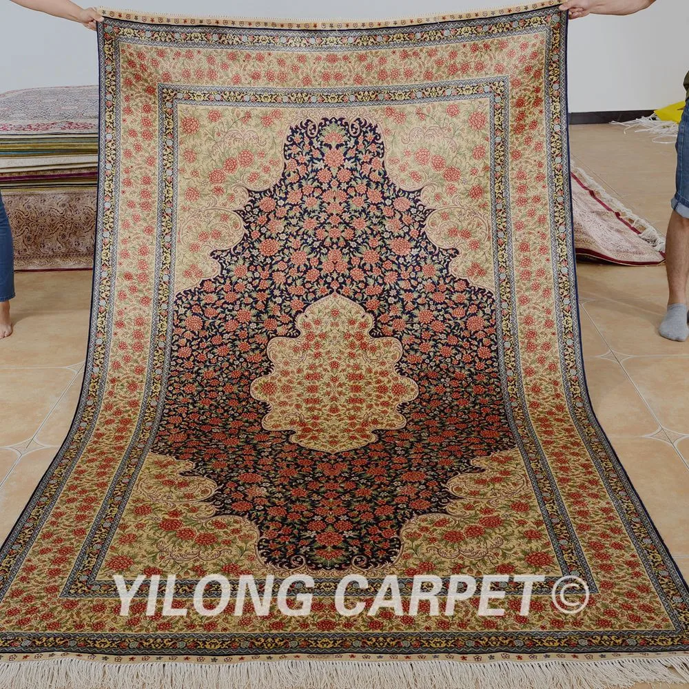 Yilong 5'x8 'Кашмир qum шелковый ковер красный выгодный традиционный искусственный