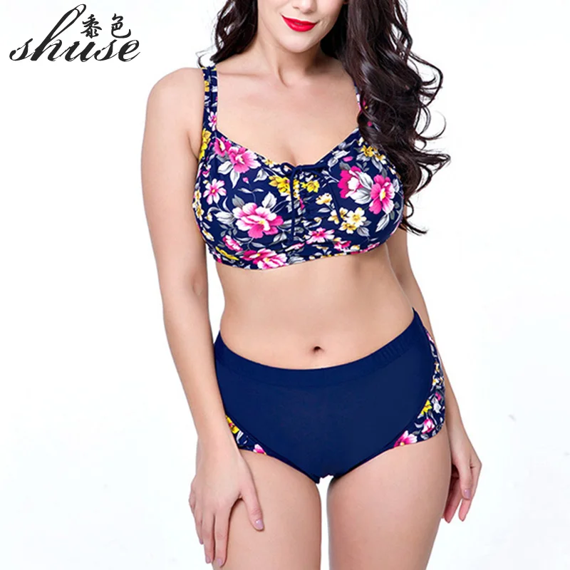 2017 плюс размер женский купальник их двух частей бикини набор пуш ап высокая талия