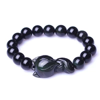 natural black obsidian beads bracelet q version fox bangle bracelet jewelry women mens crystal mini fox bracelets for couples