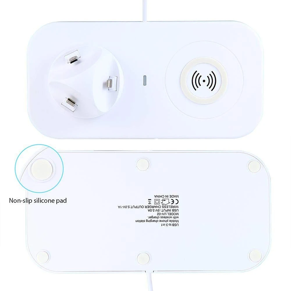 3 в 1 Micro/Type C/ISO Зарядное устройство Док станция для беспроводной зарядки USB кабель