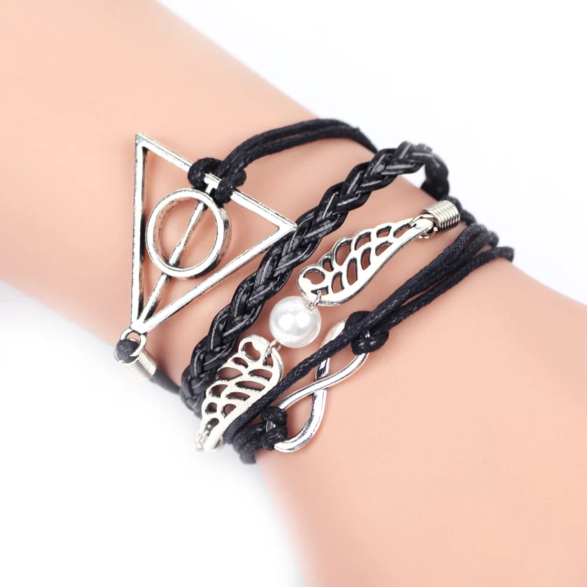 Винтажные плетеные Многослойные браслеты из веревки и кожи Harry P Deathly для женщин