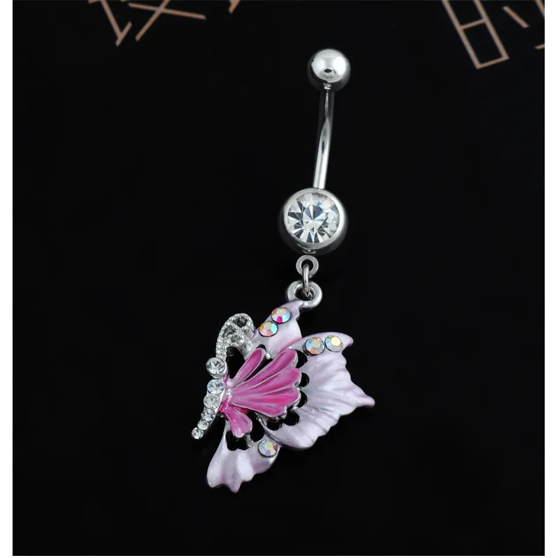Пирсинг для пупка с красочными камнями в виде бабочки танца живота розовые