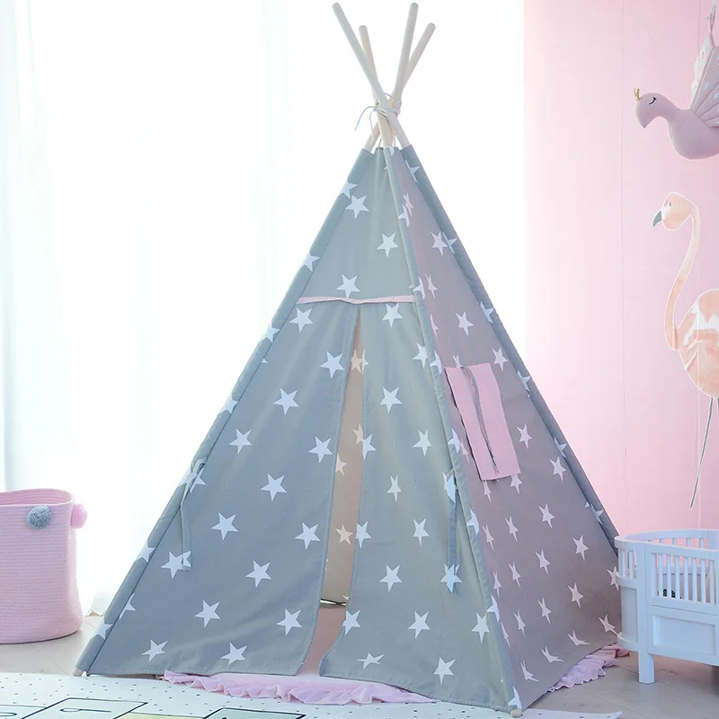 Хлопок креп палатка-вигвам для детей ребенок Типи детская комната Wigwam игровой домик девочка мальчик игрушки для детей Продукты 4 полюса фото