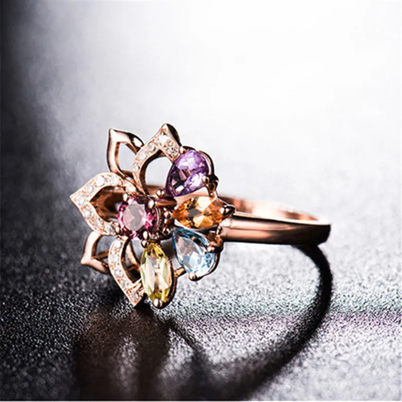 CC кольца для женщин в этническом стиле роскошное цветочное кольцо с красочным