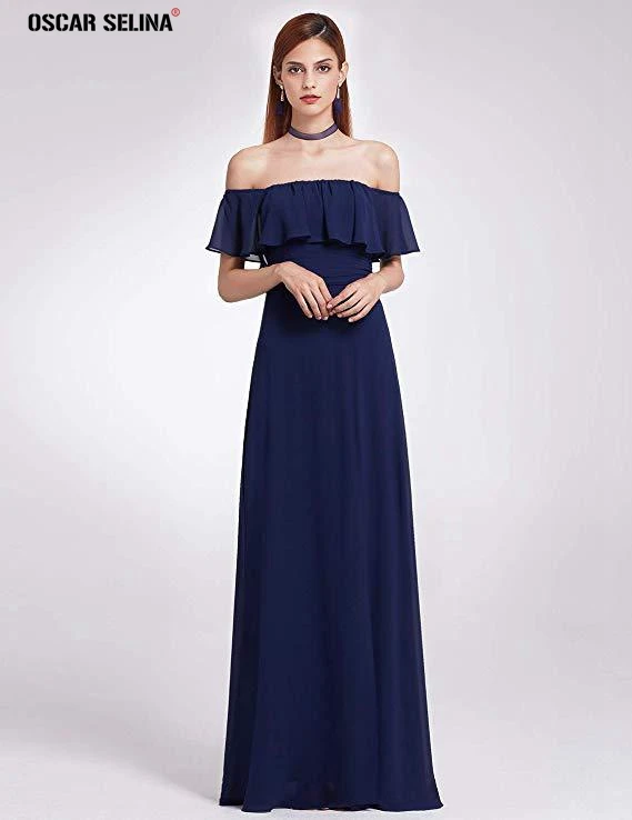 Vestido dama de honor fiesta2019 new chiffon Boat Neck A Line navy blue sky lavender Burgundy bridesmaid dresses long boho | Свадьбы и