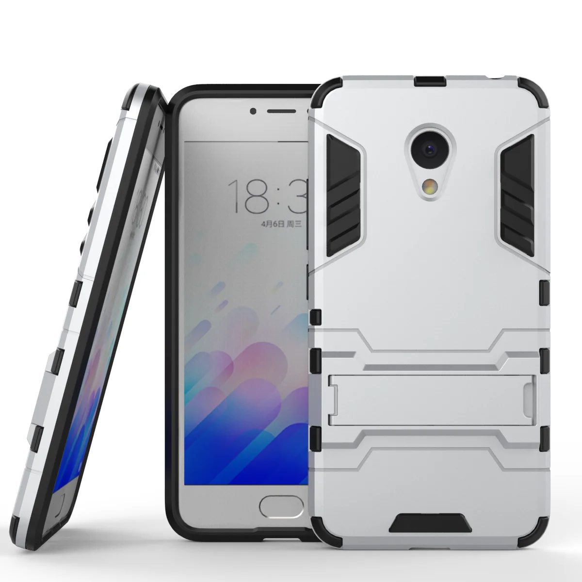 Для Meizu 15 плюс M5 Примечание M5S M3 Примечание M3S U10 U20 M3S мини-чехол для телефона с подставкой противоударный защитный силиконовый задняя крышка чехол - Цвет: Silver