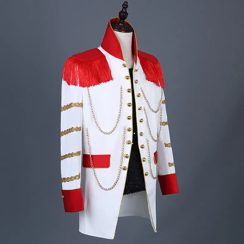 Красная Мужская тонкая длинная куртка с кисточками мужская для выступлений в