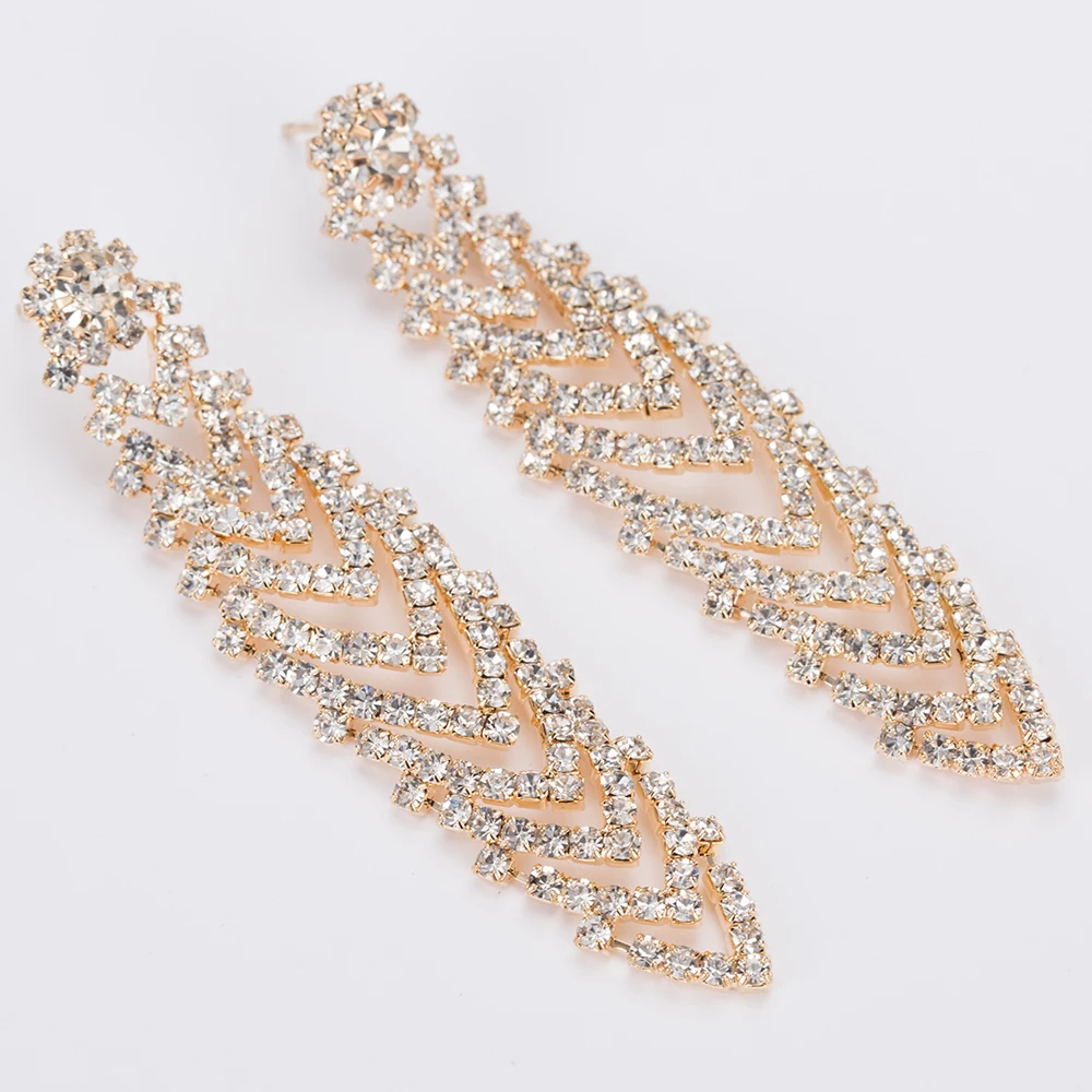 YFJEWE Новое поступление Стразы Кристалл длинные висячие серьги Свадебные
