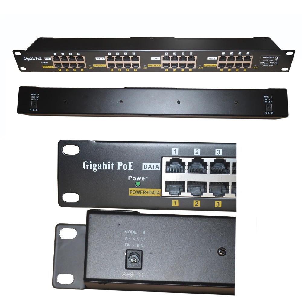 16-портовый гигабитный Инжектор PoE Power over Ethernet с 24 в 120 Вт мощностью В MikroTik Ubiquiti WiFi AP |