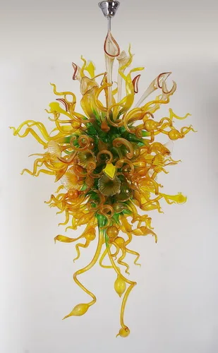 

Fancy Spring Art Glass Chandeliers Amber and Green Color LED Handmade Blown Glass chandelier lighting -LR096