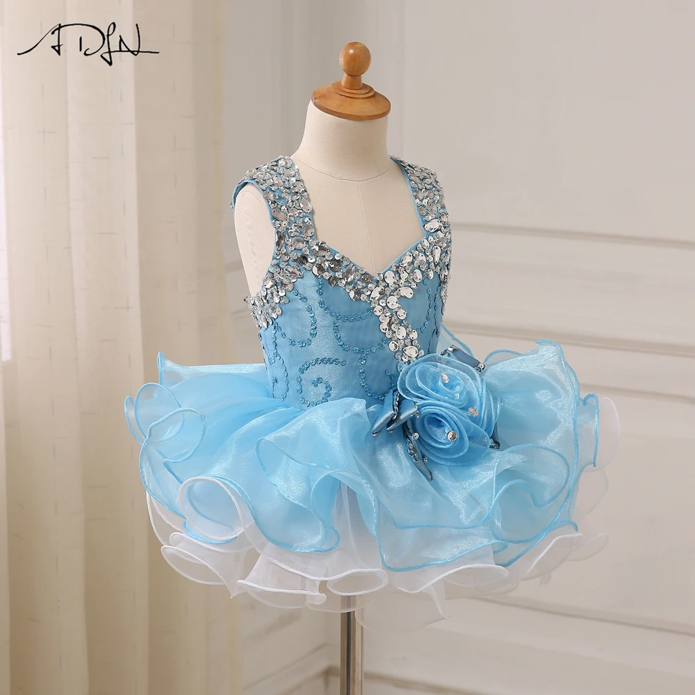 Adln маленьких Платья для вечеринок бисером Камни Кепки рукавами с оборками из