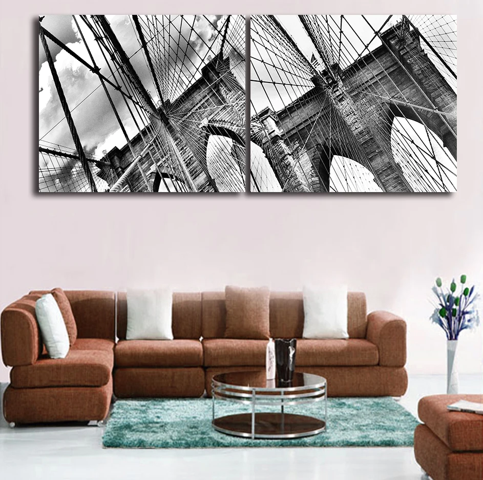 Черно-белый Бруклинский мост фотография HD печать картина маслом на холсте
