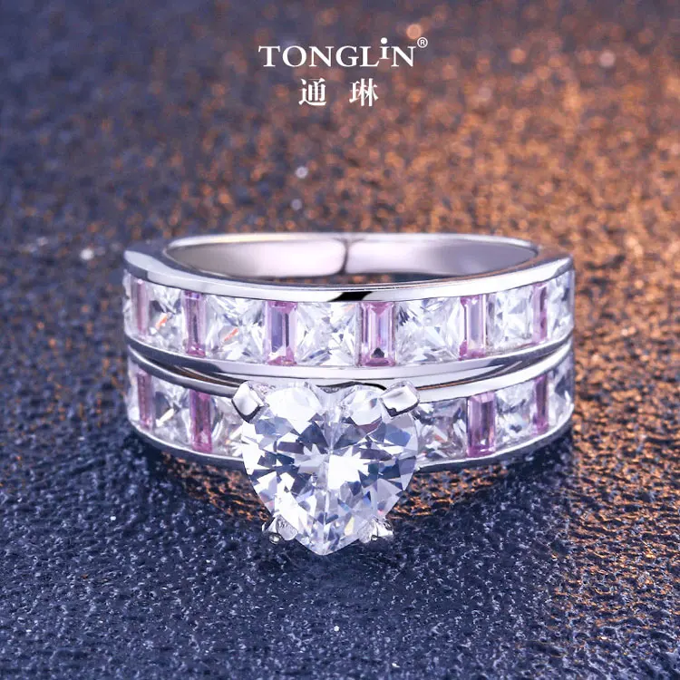 TONGLiN 2pcs/lot 925 Sterling Silver Double Rings Set Engagement Cubic Zirconia Ring For Women Female Ladies Lover Party Wedding | Украшения