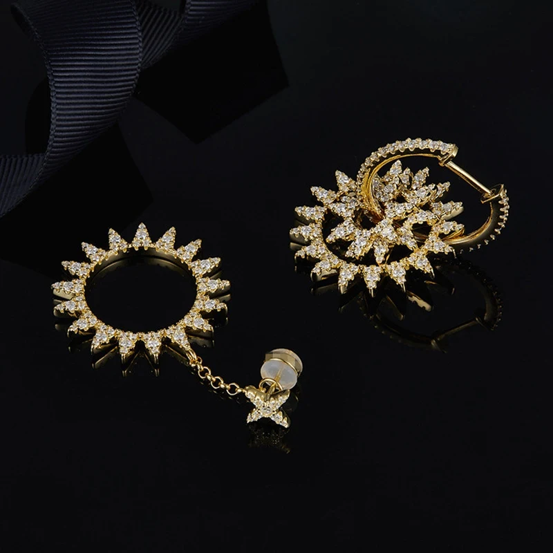 Женские асимметричные серьги-гвоздики из стерлингового серебра 925 пробы со