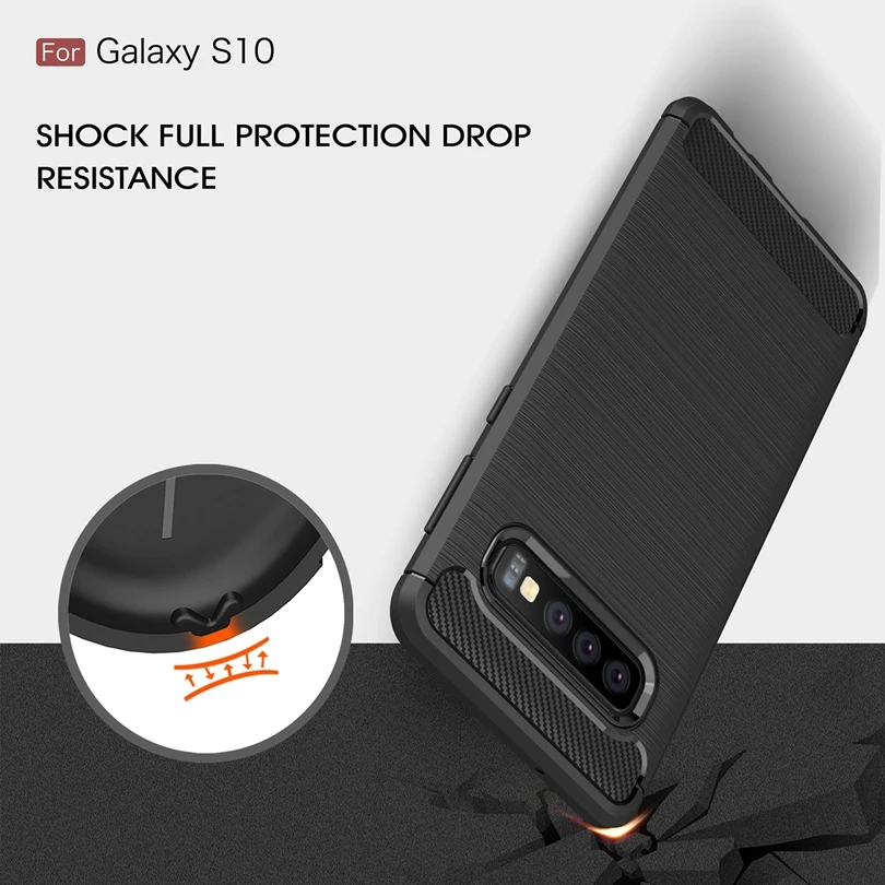 Чехол для Samsung Galaxy S10 из углеродного волокна противоударный мягкий ТПУ Матовый