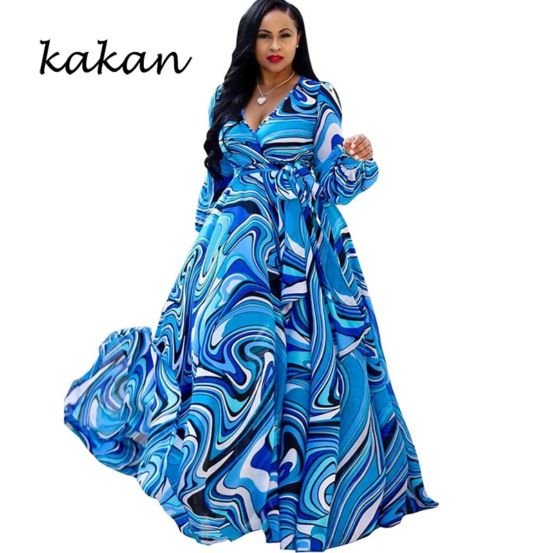 Женское шифоновое платье с принтом Kakan длинное пляжное большого размера в