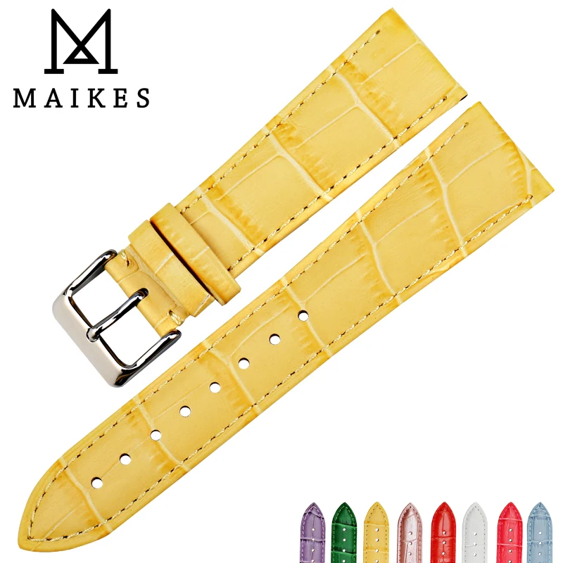 MAIKES – accessoires de montre  Bracelet de montre en cuir véritable  nouveaux bracelets jaunes à