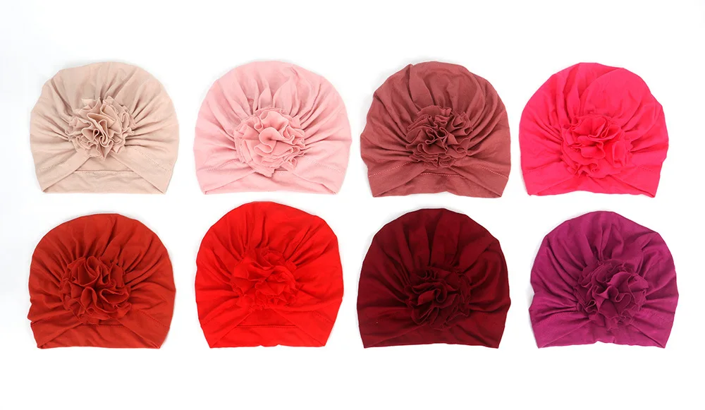 New Fashion Flower Baby Hat Newborn Elastic Baby Turban Hats for Girls 10 Colors Cotton Infant Beanie Cap 1 PC
