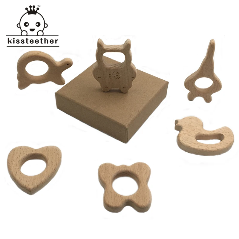 Mordedor org&aacute;nico de madera para beb&eacute;, juguete de dentici&oacute;n Natural, regalo para Baby Shower-0