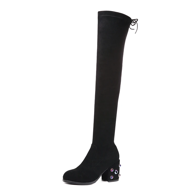 ENMAYLA/женские Сапоги выше колена с квадратным носком и эластичной лентой Zapatos De Mujer
