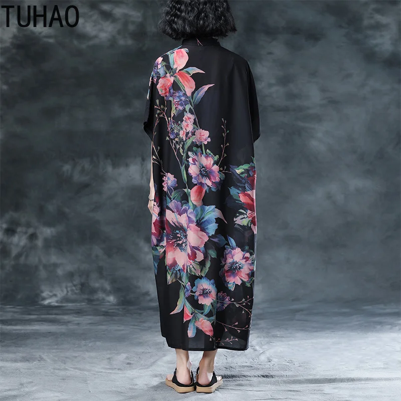 

TUHAO Plus Size Loose New Fashion FALL Women's Office Lady Style Dress Print Patchwork Long High Quality Dresses JA75