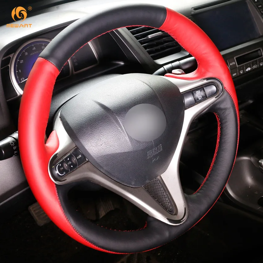 Черный, красный кожаный чехол на руль для Honda Civic 8 2006 2007 2008 2009 2010 2011(3 спицы) аксессуары части