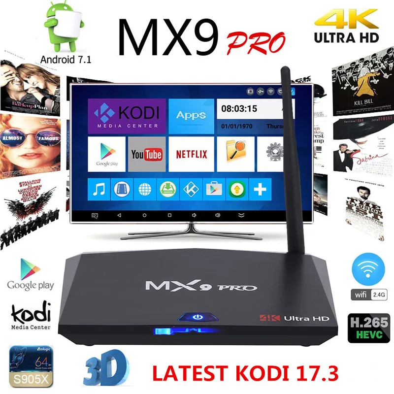 Mcboson MX9 Pro 2 ГБ + 16 Smart Android 7.1 ТВ коробка 4 ядра 2.4 ГГц WI-FI AC 3D H.265 VP9 HDR К HD медиаплеер BT4.0