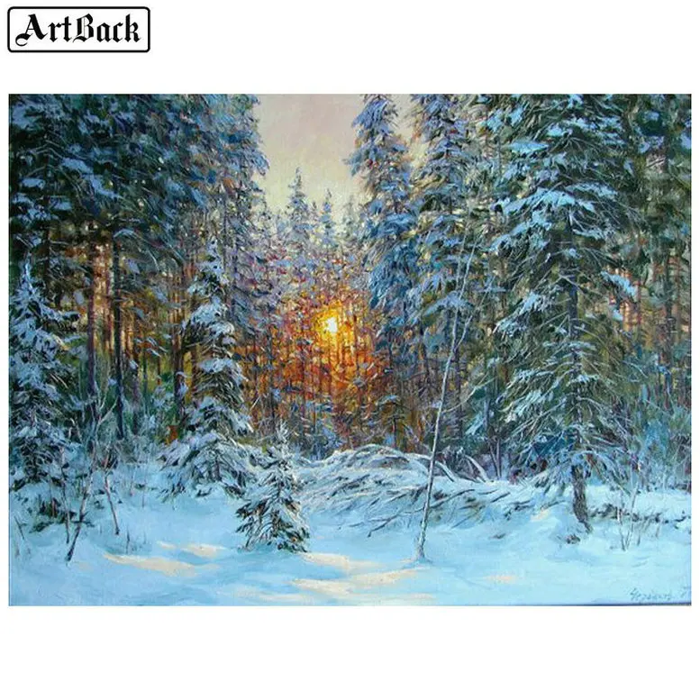 Алмазная 5d картина сделай сам с изображением кедра зимнего дерева полная