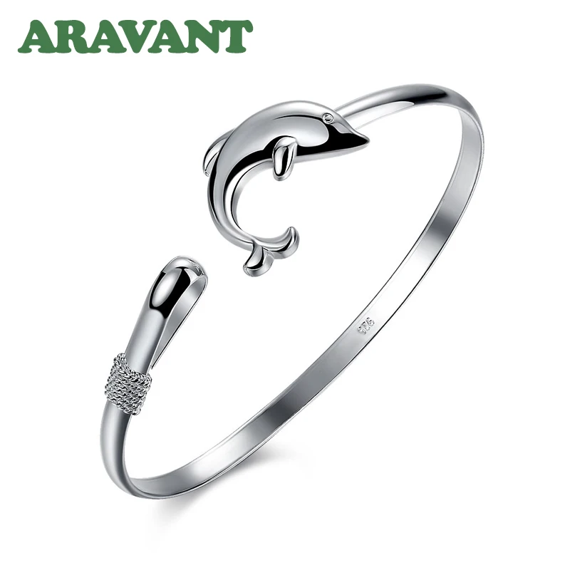 925 Jewelry Playful Dolphin Lock Buckle Bangle For Women Wedding Fashion Silver Plated Gifts | Украшения и аксессуары