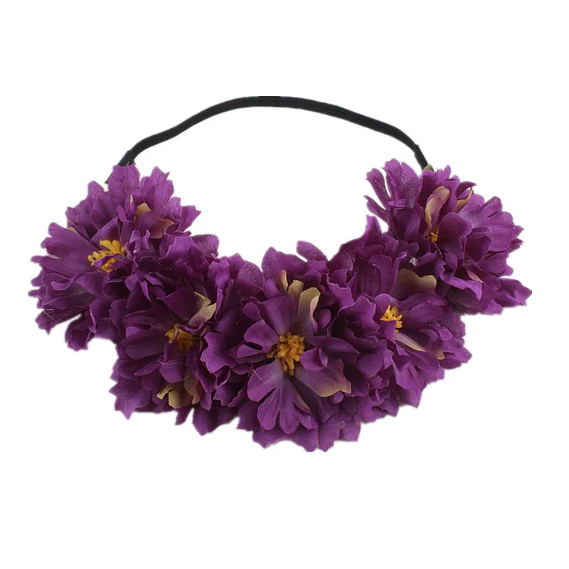 

Bohemian Fashion Acceressoriess Holiday Festival Headbands Cloth Peony Flower Headpiece Female Hairband Wedding Floral Crown