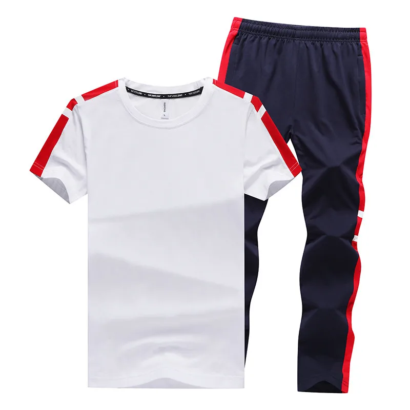 White and Blue Мужские комплекты плюс размер 5XL 6XL футболки+ длинные штаны комплекты из двух предметов Повседневный Спортивный костюм летний мужской тонкий спортивный костюм - Цвет: White and Blue