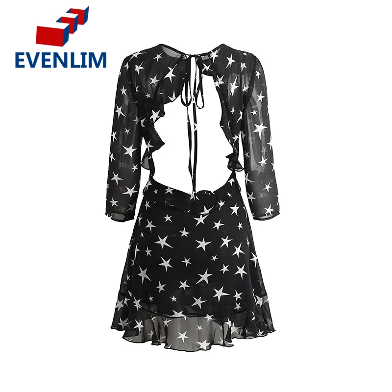 Evenlim выдалбливают Boho Летнее платье женщина новая Кружево до спинки рюшами