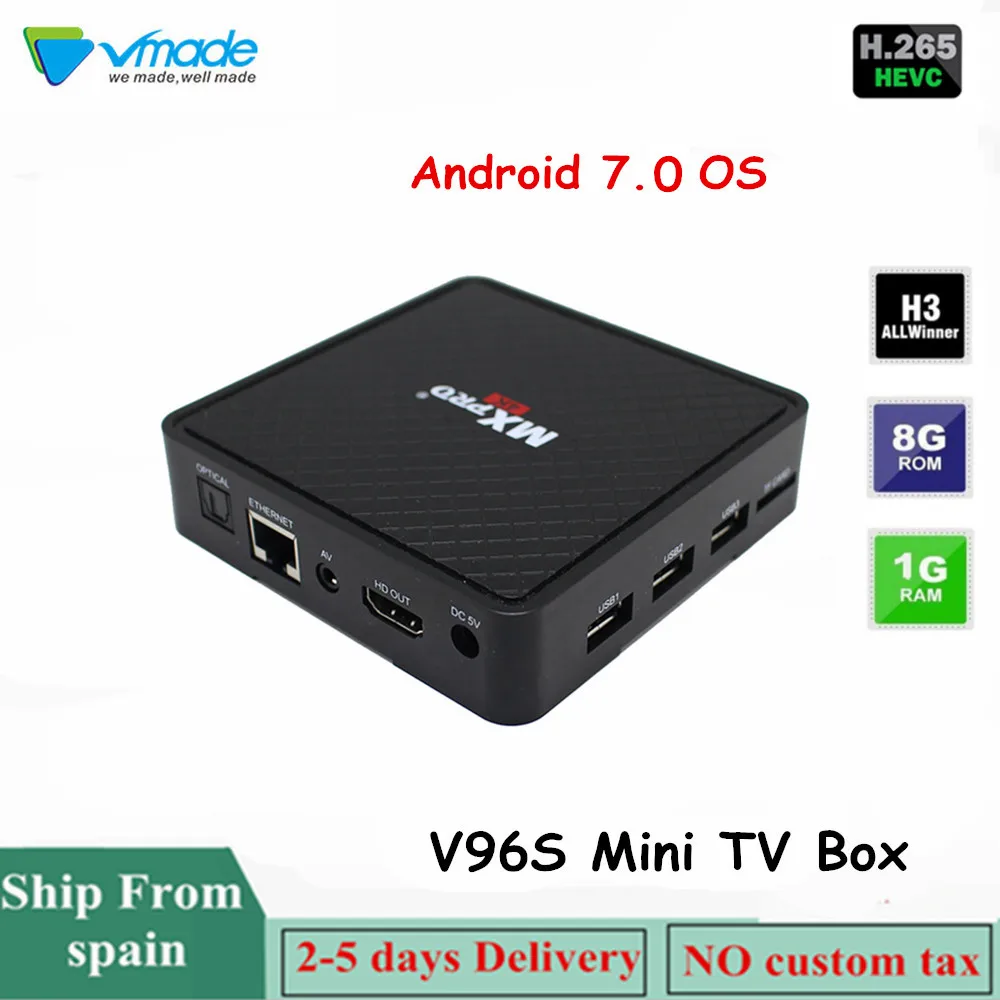 Vmade новейший V96S Мини ТВ бокс Android 7 0 OS 1 Гб + 8 H.265/HEVC 4K Allwinner_H3 1080p поддерживает YouTube wifi
