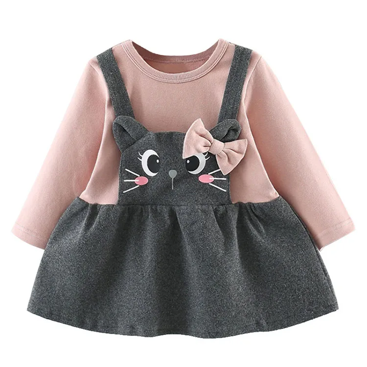 cat pink Платье и футболка, комплект одежды с длинными рукавами для маленьких девочек, одежда для маленьких детей на весну-осень, с рисунком кота, кролика, 6, 9, 12, 18 месяцев - Цвет: cat pink
