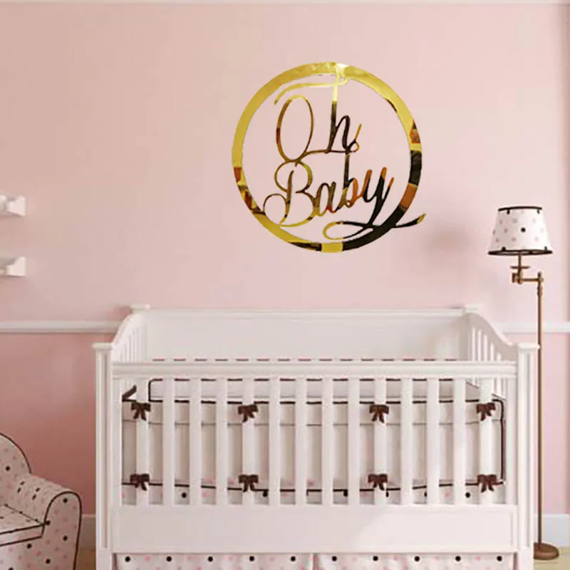 На заказ OH BABY Babyshower, именной знак, персонализированное зеркало, золотая акриловая рамка, детское имя для детского душа, вечерние украшения, вешалка для комнаты