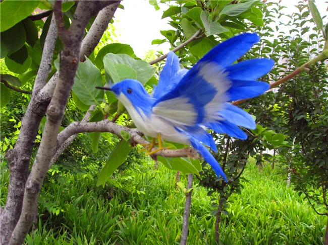 

small cute simulation blue&white Bird model plastic&furs wings bird gift about 16cm 1781