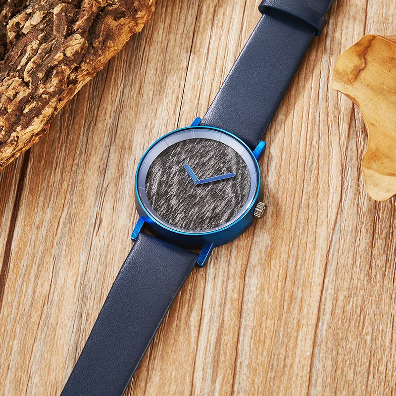 Fashion Wooden Couple Wrist Watch Unique Blue Leather Elegant Clock Lover Wood Original Watches For Women Men Best Gifts | Наручные часы