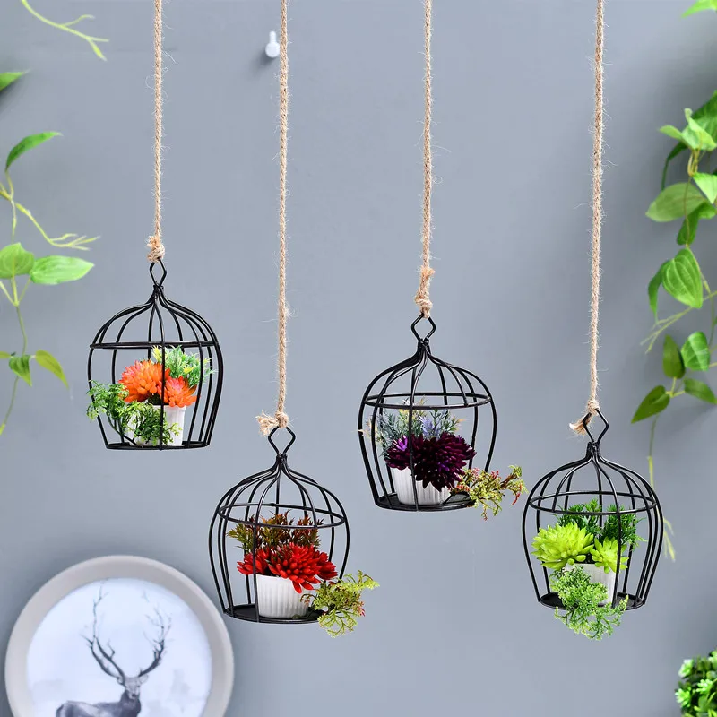 4 комплекта искусственных суккулентов настенная черная железная клетка Ваза